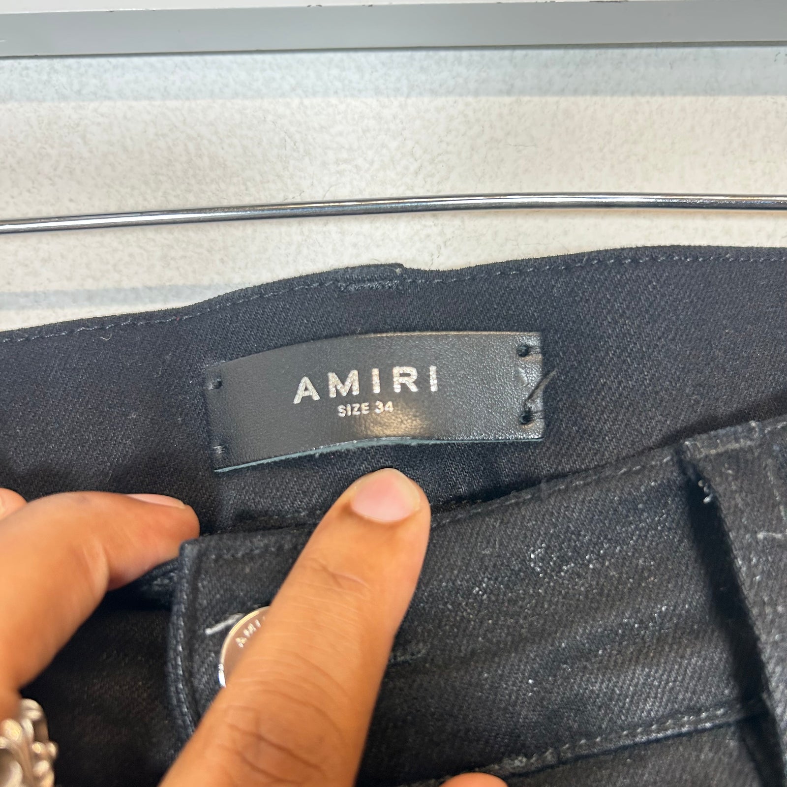 Amiri Black/Black Leather Patch MX1 Jeans Size 34
