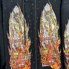 Who Decides War Flame Stained Glass Rhinestone Black Hoodie Size L