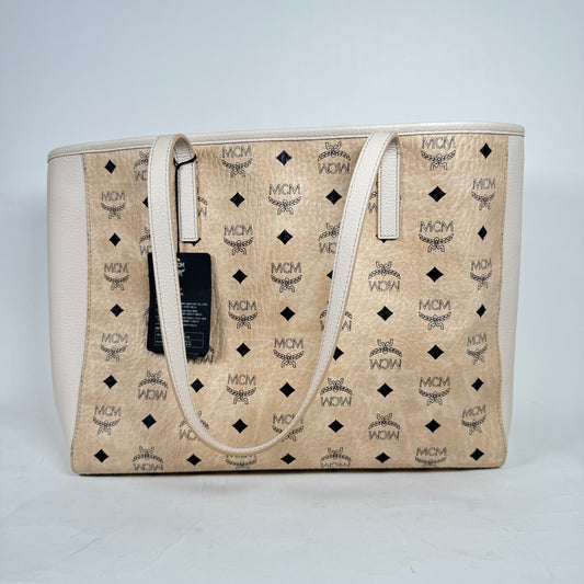 MCM Beige Liz Monogram Medium Tote Bag