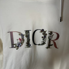 Dior White Flowers Embroidered Hoodie Size M