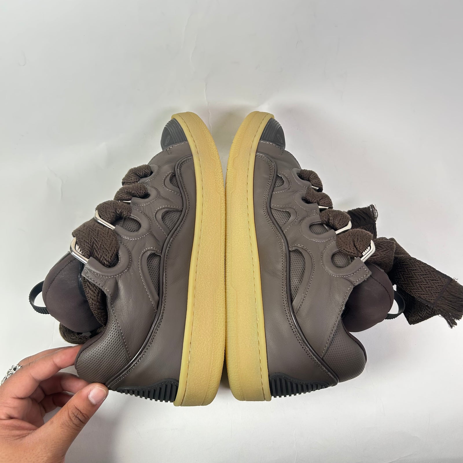 Lanvin Brown Leather Curb Sneakers Size 43