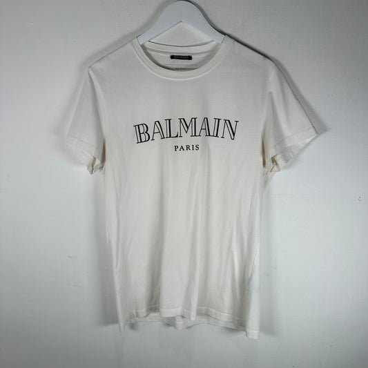 Balmain Logo Graphic White T-Shirt Size M