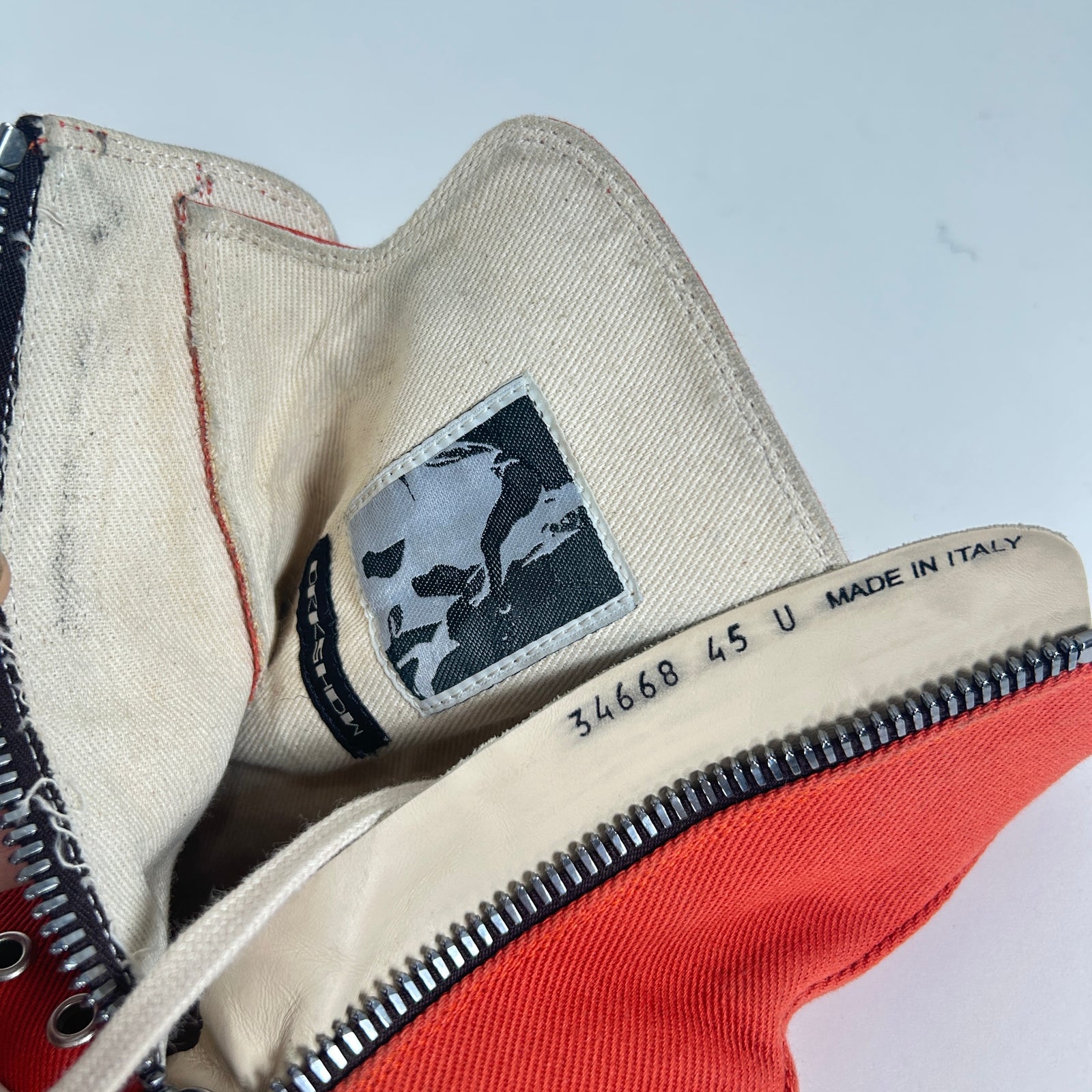 Rick Owens Orange Abstract High-Top Sneaker Size 45