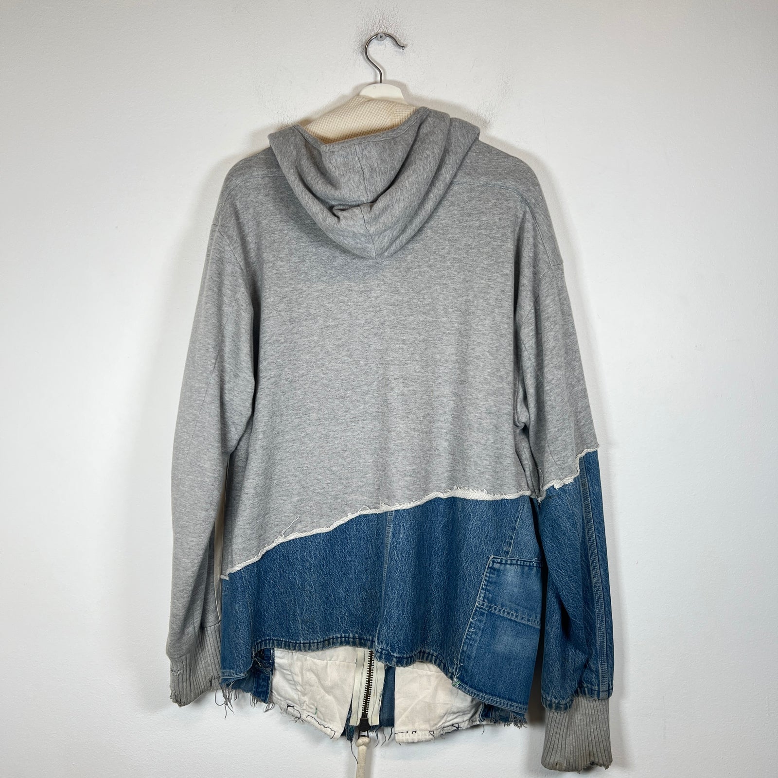 Greg Lauren Grey Striped 50/50 Zip-Up Hoodie Size 3