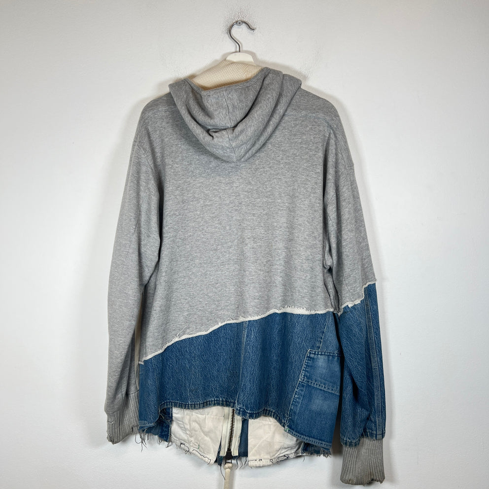 Greg Lauren Grey Striped 50/50 Zip-Up Hoodie Size 3