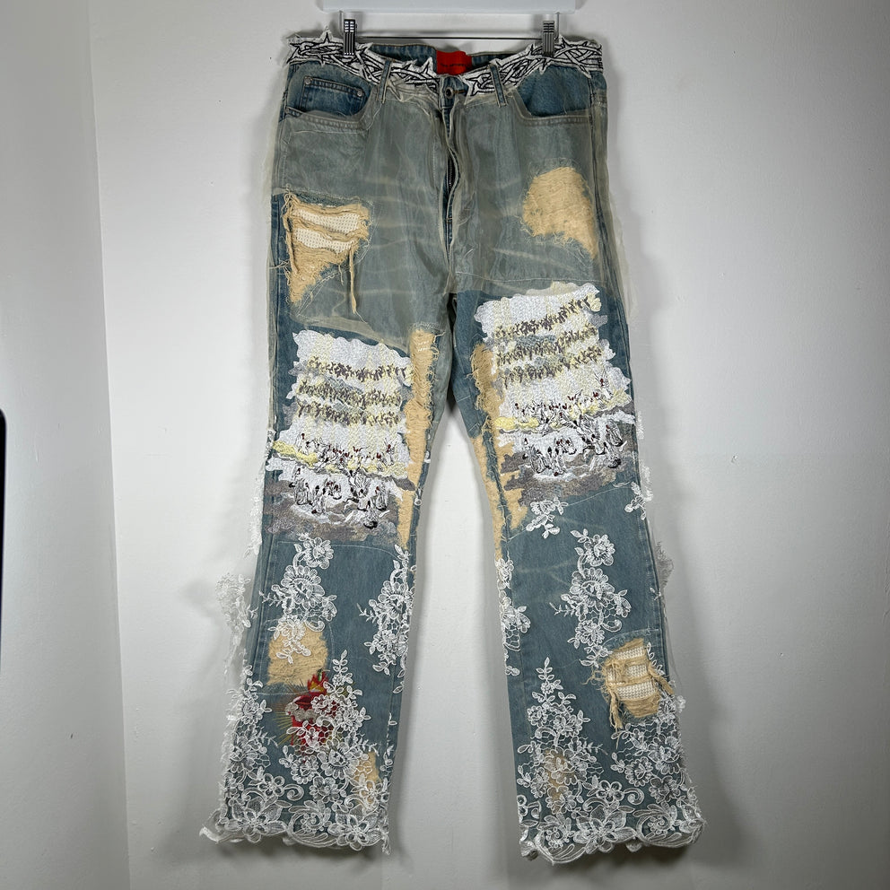 Who Decides War Eternal Heart Lace Jeans Size 36