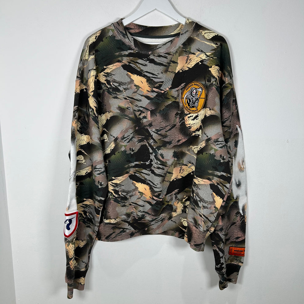 Heron Preston Camouflauge Reaper Patch Crewneck Size L