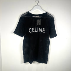 Celine Black/White Logo Mesh T-Shirt Size S
