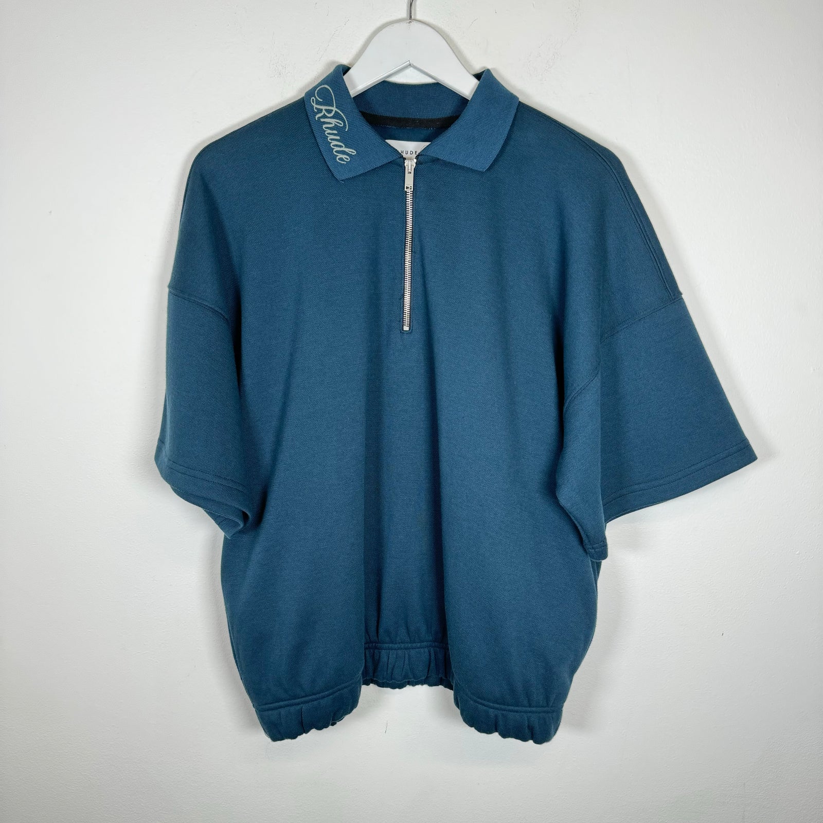 Rhude Navy Collar Spell-Out Quarter Zip Size M