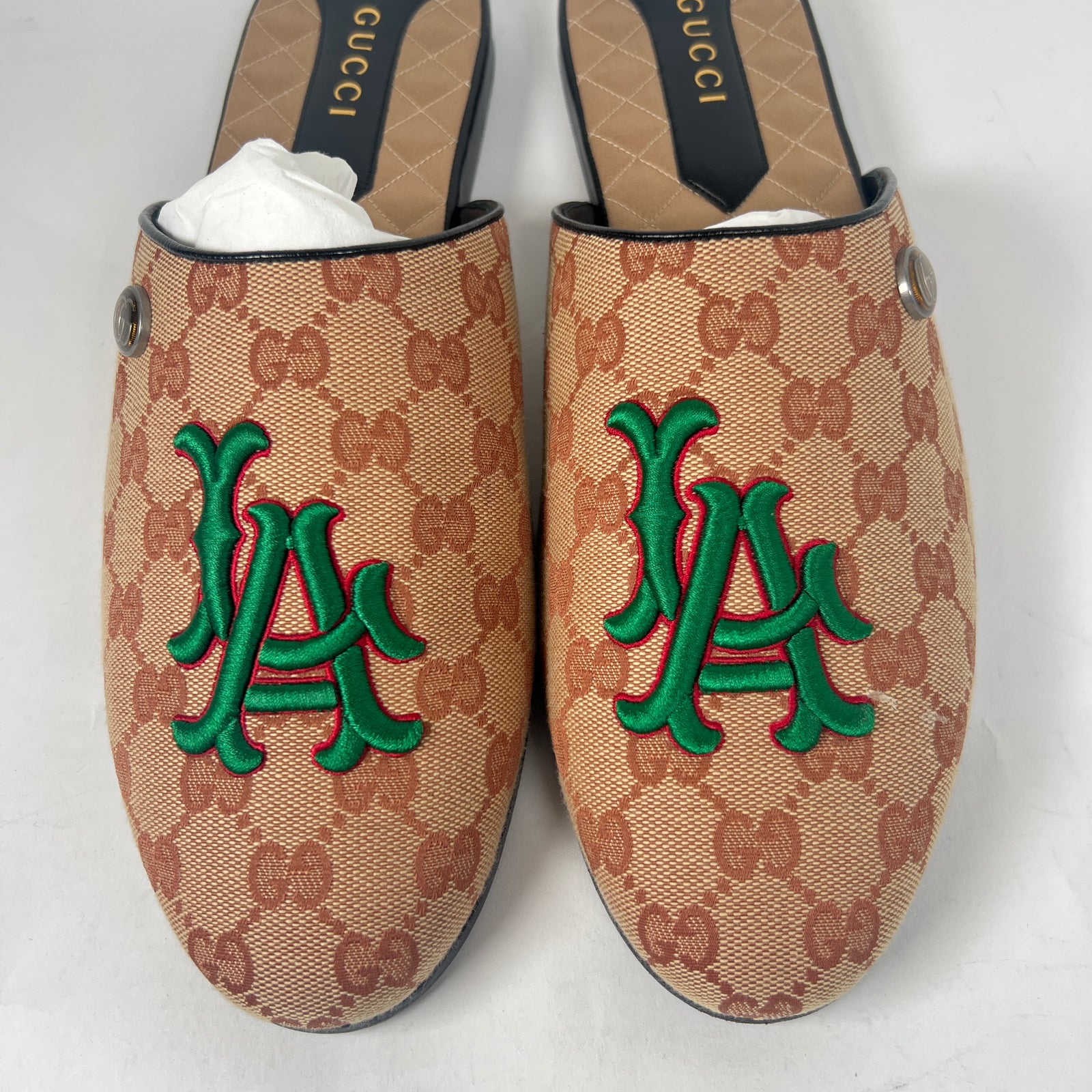 Gucci Beige LA Angels GG Monogram Mules Size GG 9.5