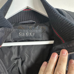Gucci Vintage Navy Leather Puffer Jacket Size L