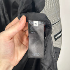 Balenciaga FW21 Grey Checkered Wool Oversized Blazer Size 42