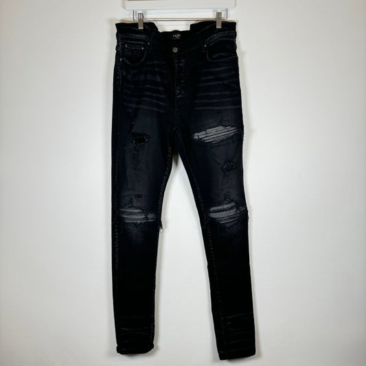 Amiri Black Glitter Patched Thrashed Jeans Size 36