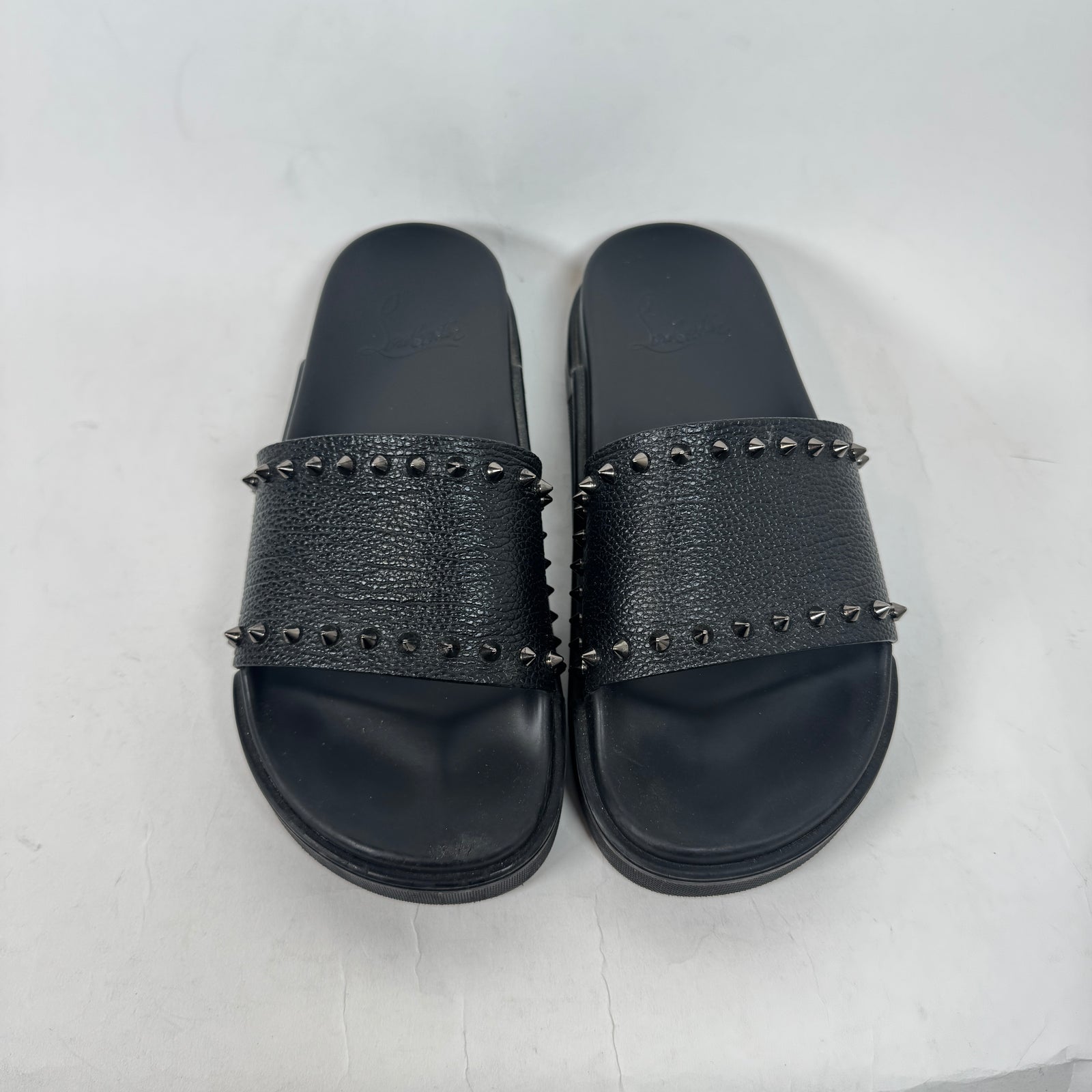 Christian Louboutin Black Leather Studded Slides Size 41