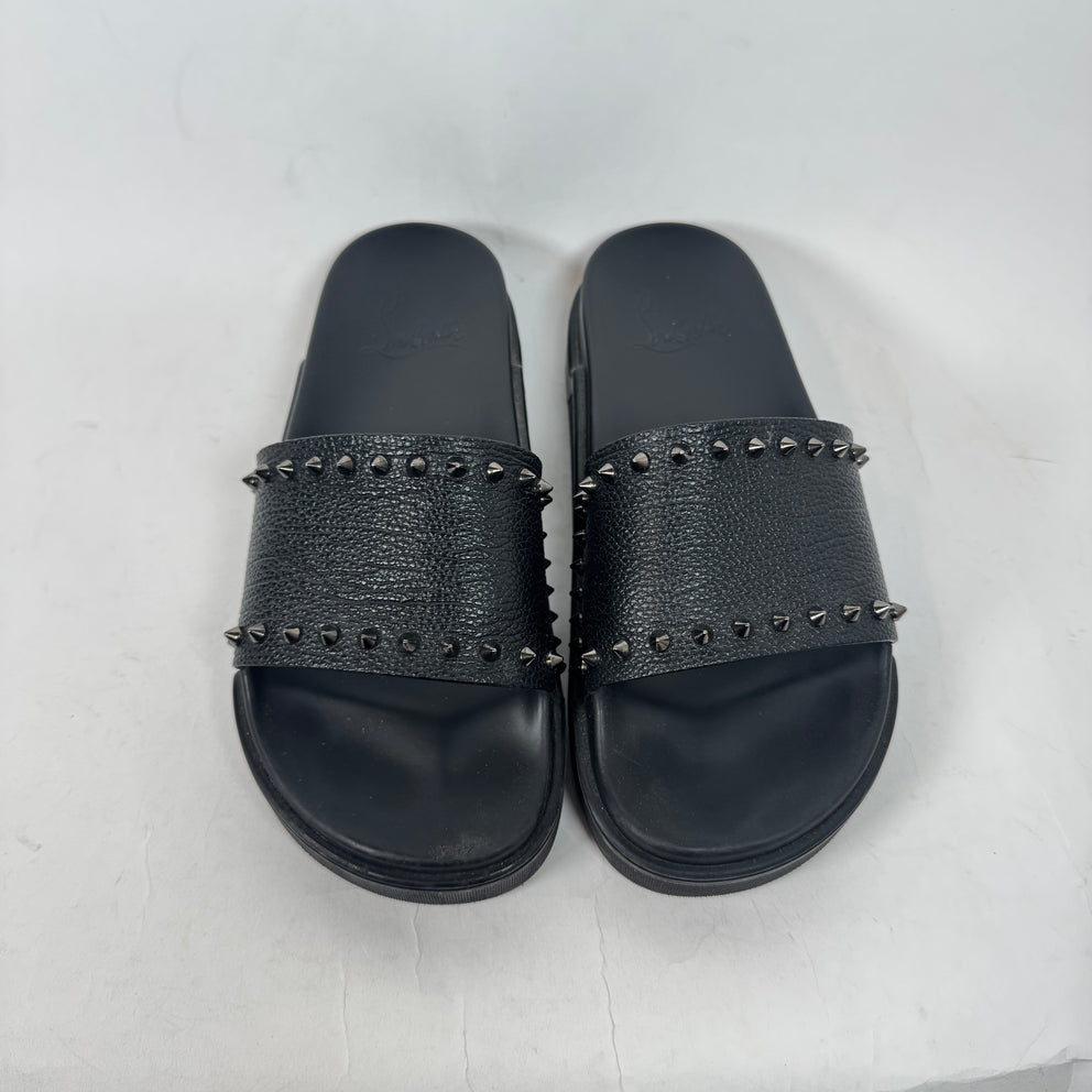 Christian Louboutin Black Leather Studded Slides Size 41