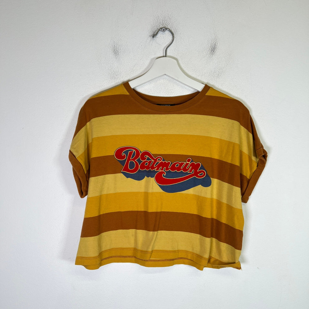 Balmain 70s Flock Logo Cropped T-Shirt