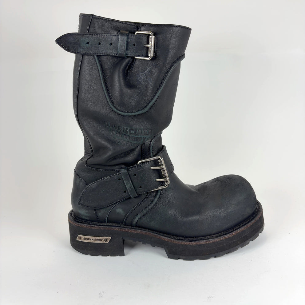 Balenciaga Distressed Leather Venom Engineer Boots