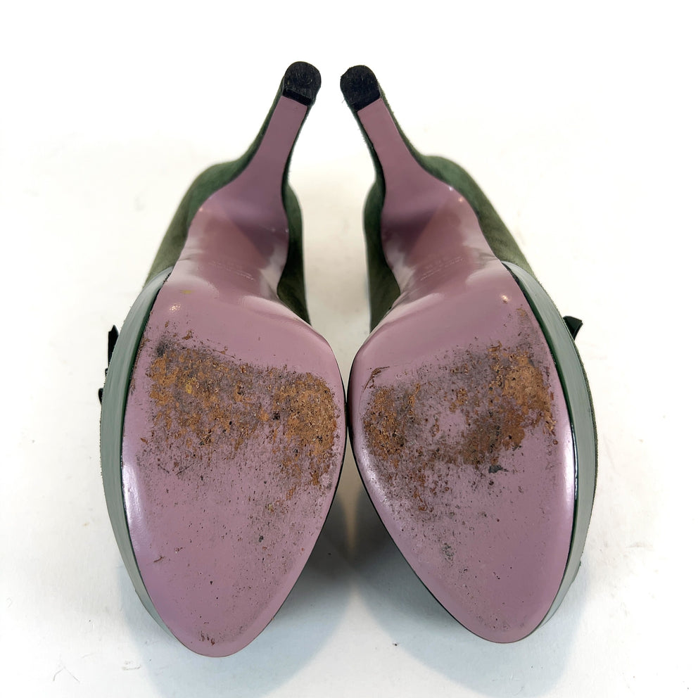 Valentino Suede Patent Leather Bow Heels