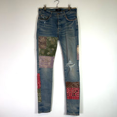 Amiri Clay Indigo Bandana Art Patch Denim Jeans