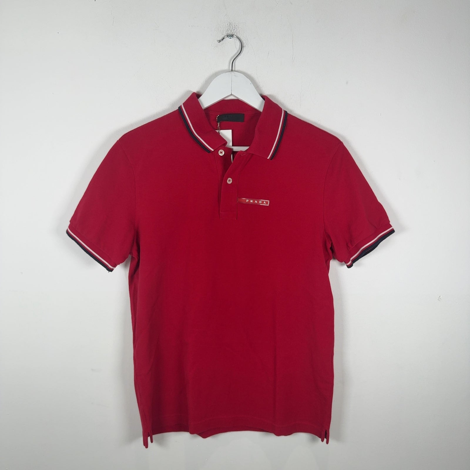 Prada Sport Logo Red Polo Size L