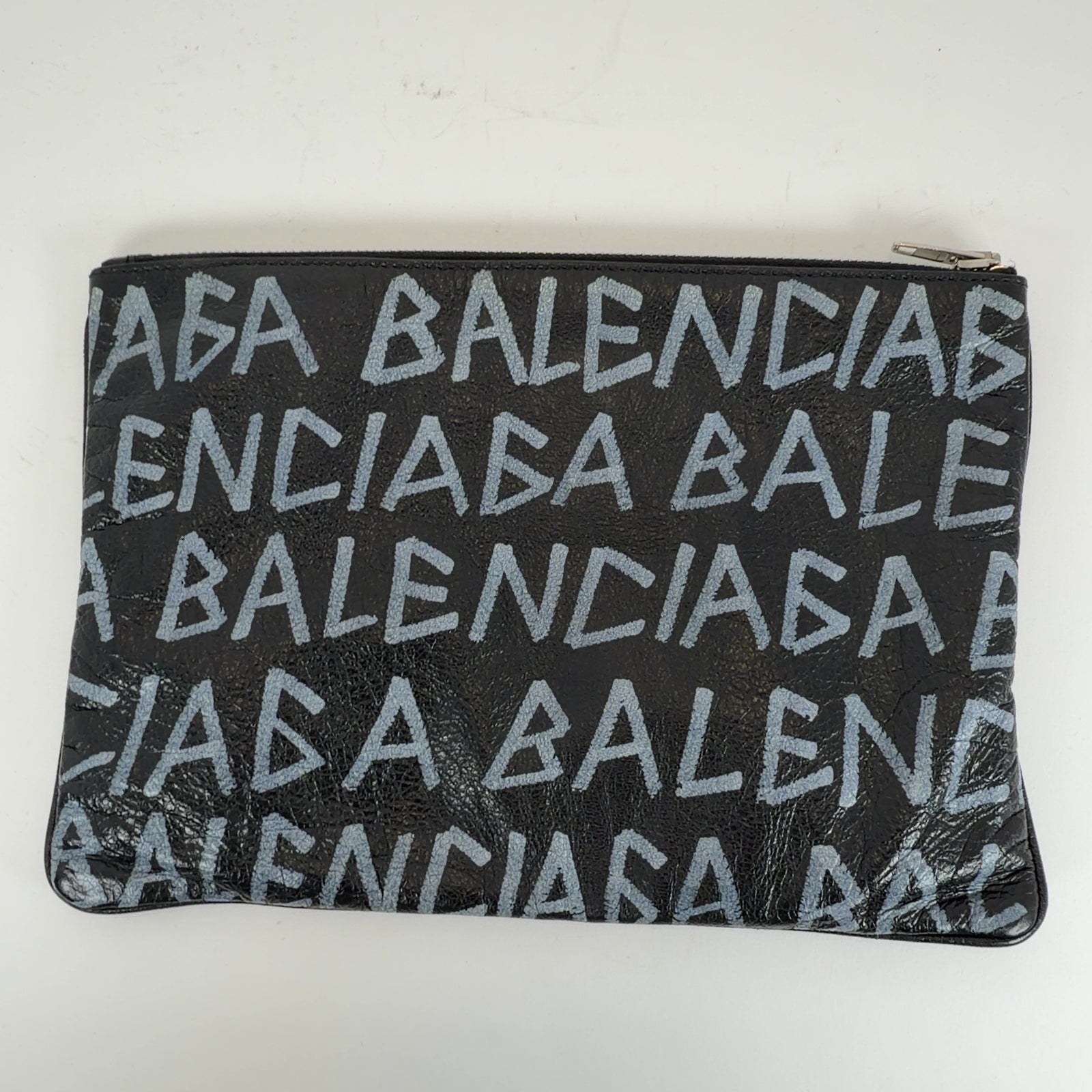 Balenciaga Graffiti Logo Leather Clutch