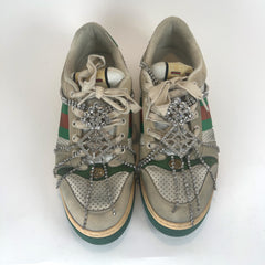 Gucci Web Crystal Distressed Screener Lowtop Sneakers