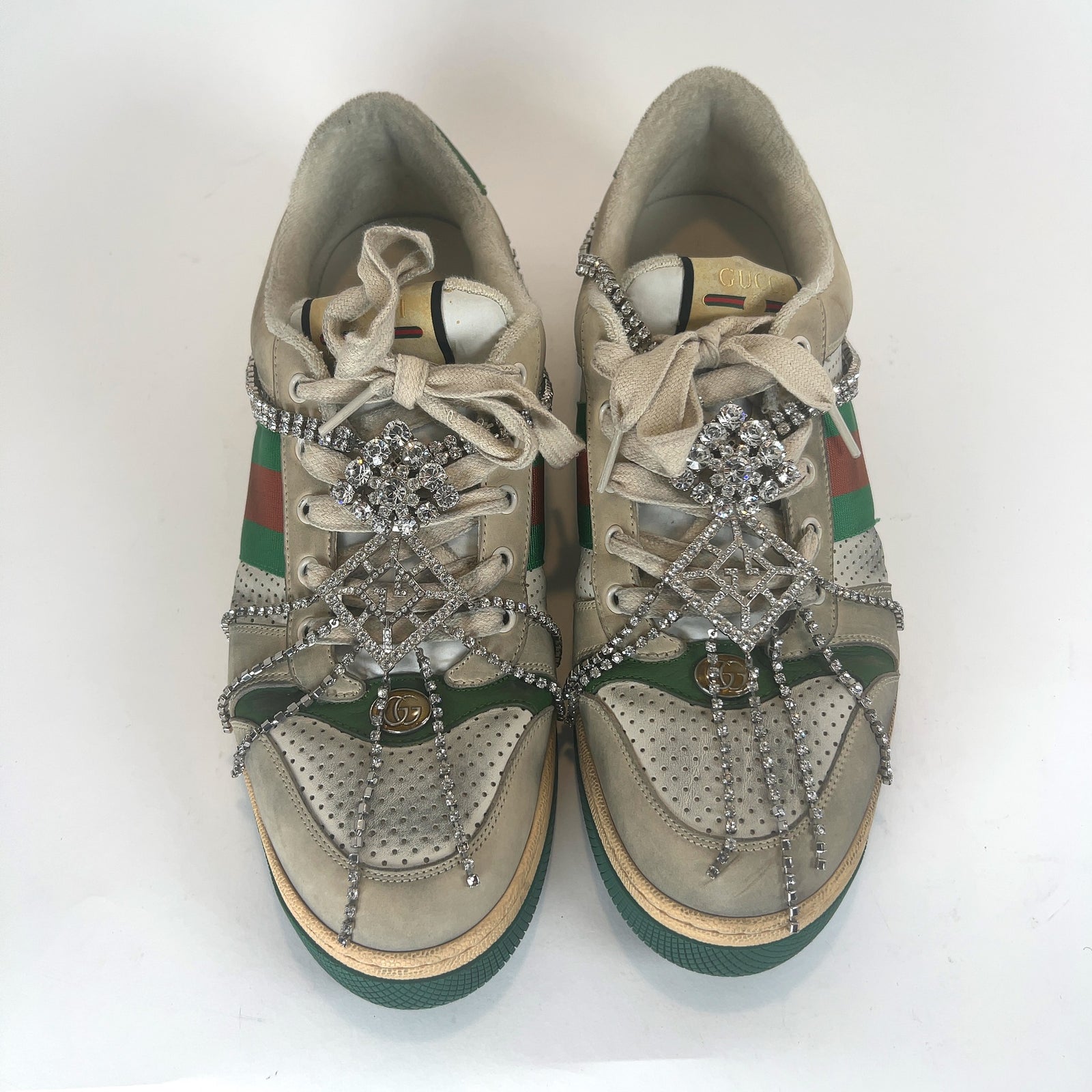 Gucci Web Crystal Distressed Screener Lowtop Sneakers