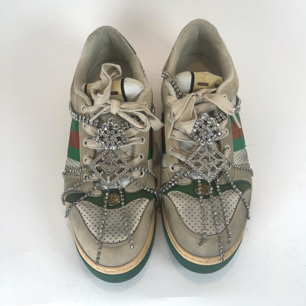 Gucci Web Crystal Distressed Screener Lowtop Sneakers