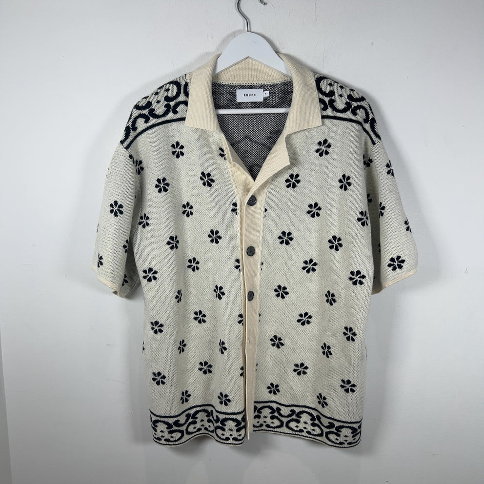 Rhude Floral Motif Knit Button Up Shirt