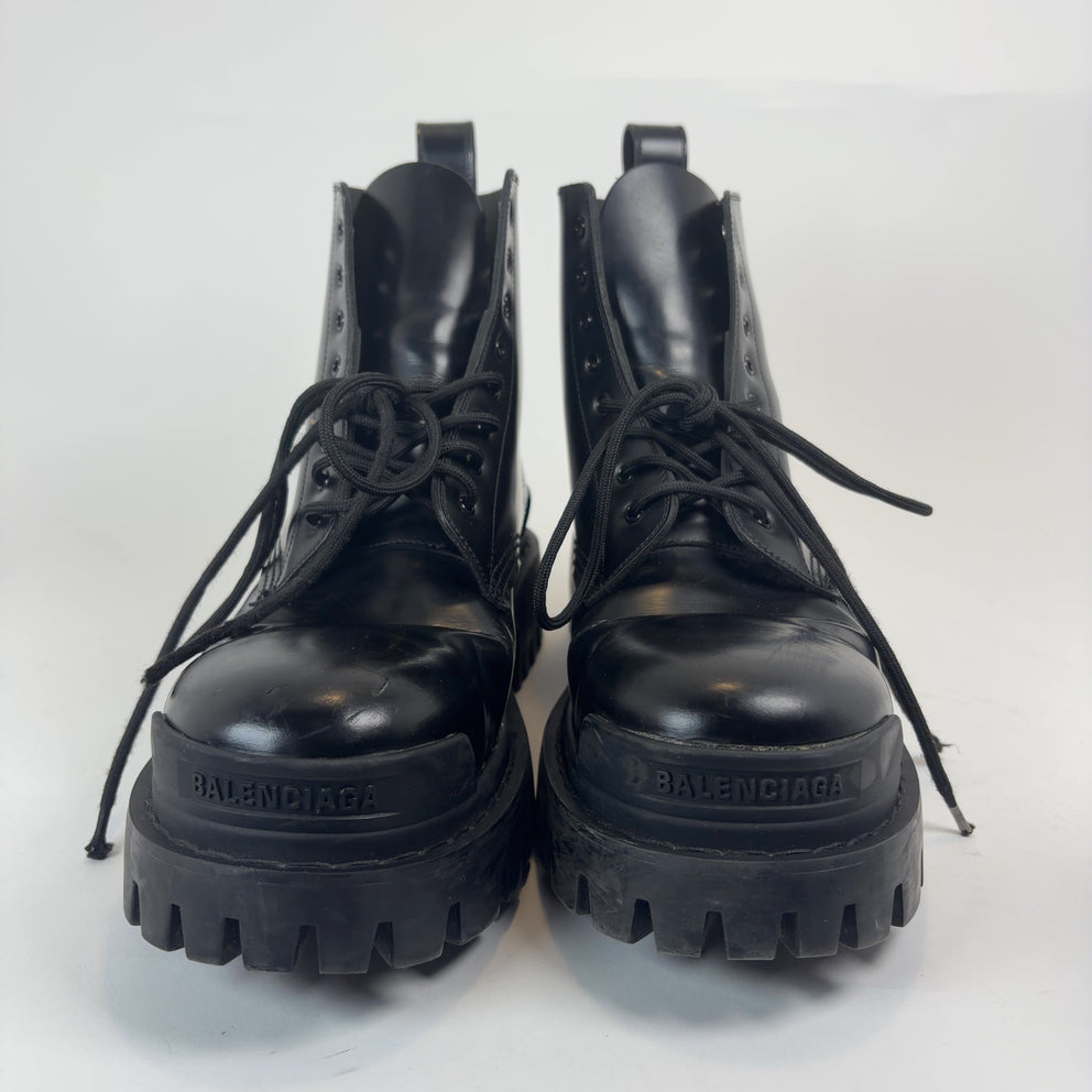 Balenciaga Black Leather Strike Boots