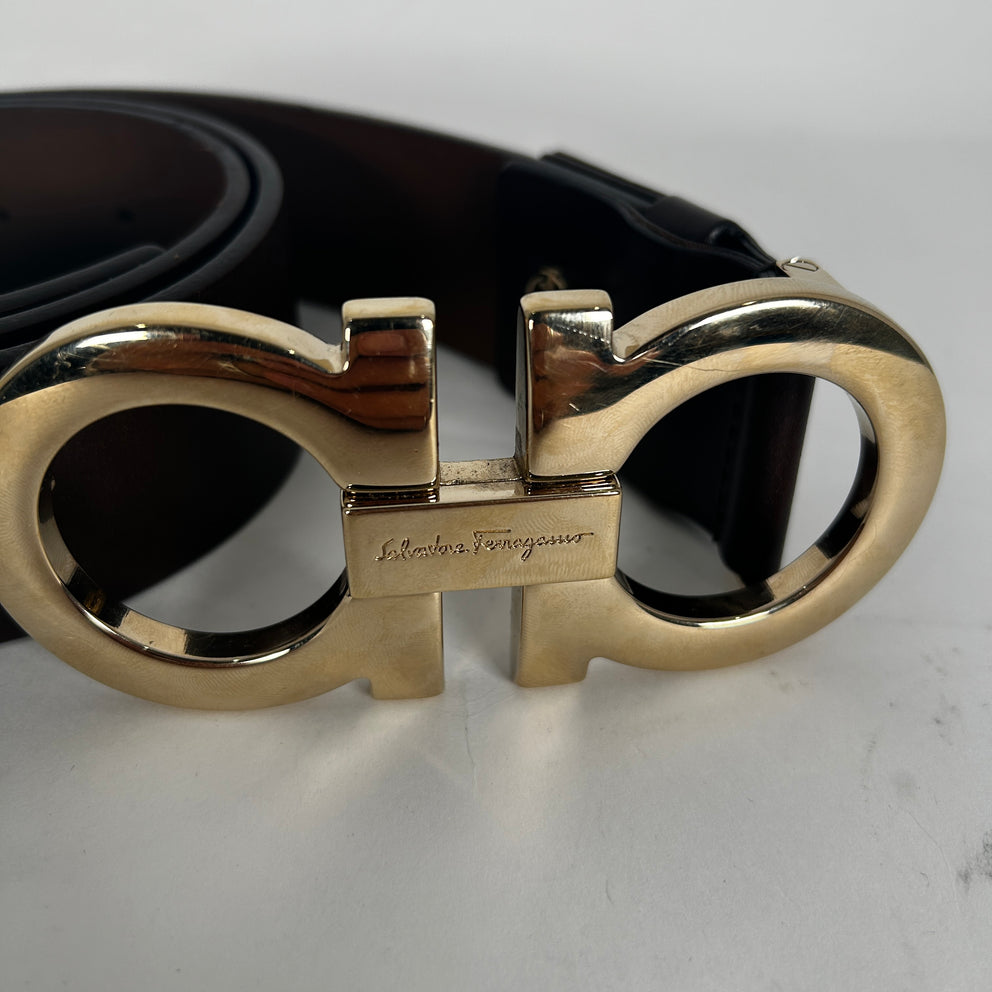 Salvatore Ferragamo Brown Leather Big Buckle Belt Size 32