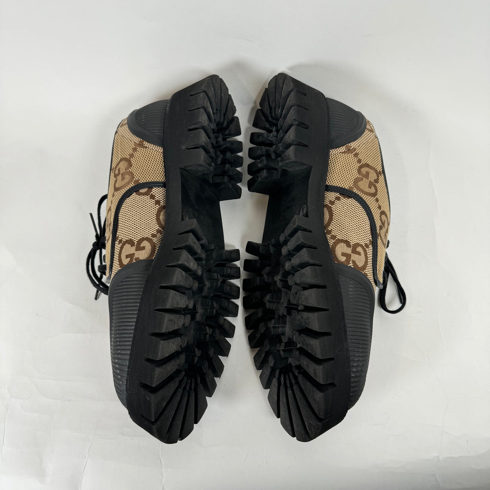 Gucci Beige Maxi GG Lace Up Derby Sneakers Size 10.5