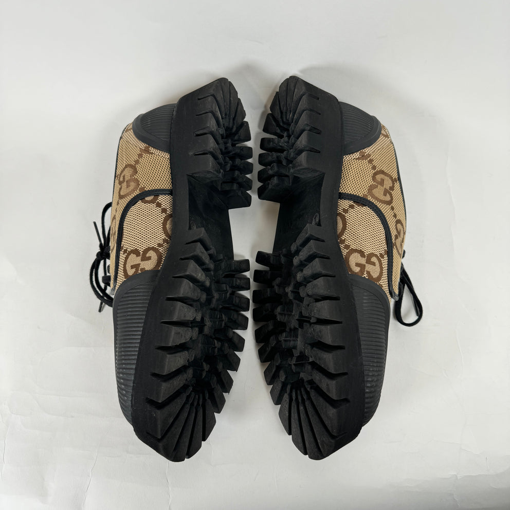 Gucci Beige Maxi GG Lace Up Derby Sneakers Size 10.5