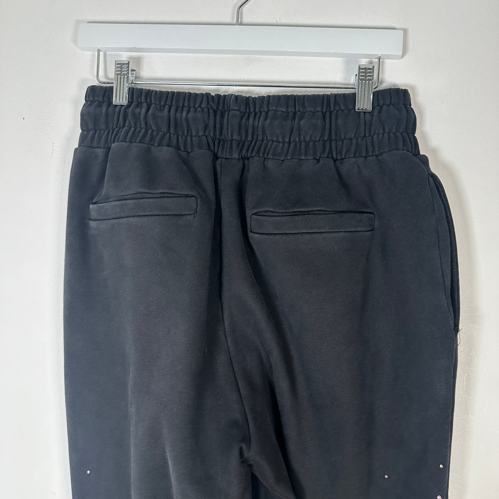 Who Decides War Flame Stained Glass Rhinestone Black Sweatpants Size L