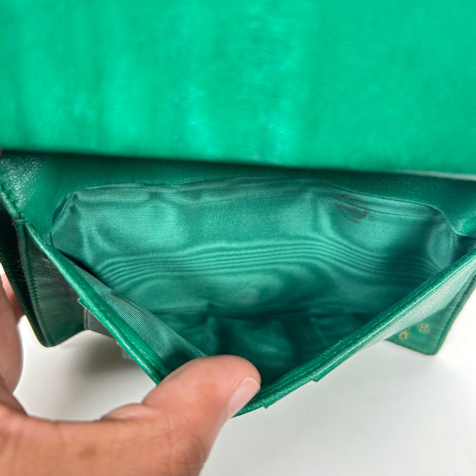 Chanel Green Pebbled Leather Bi-Fold Wallet