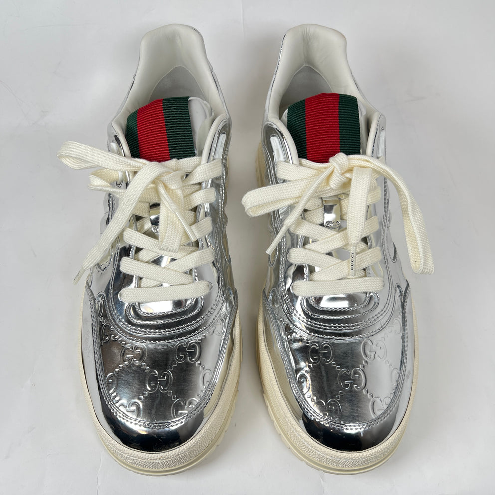 Gucci Metallic Silver GG Re-Web Sneaker Size GG 11