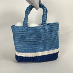 Prada Small Raffia Tweed Blue Tote Bag
