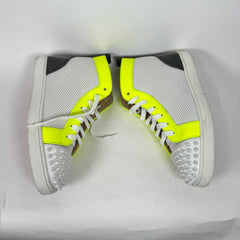 Christian Louboutin White/Lime Yellow Studded High Top Sneaker Size 41