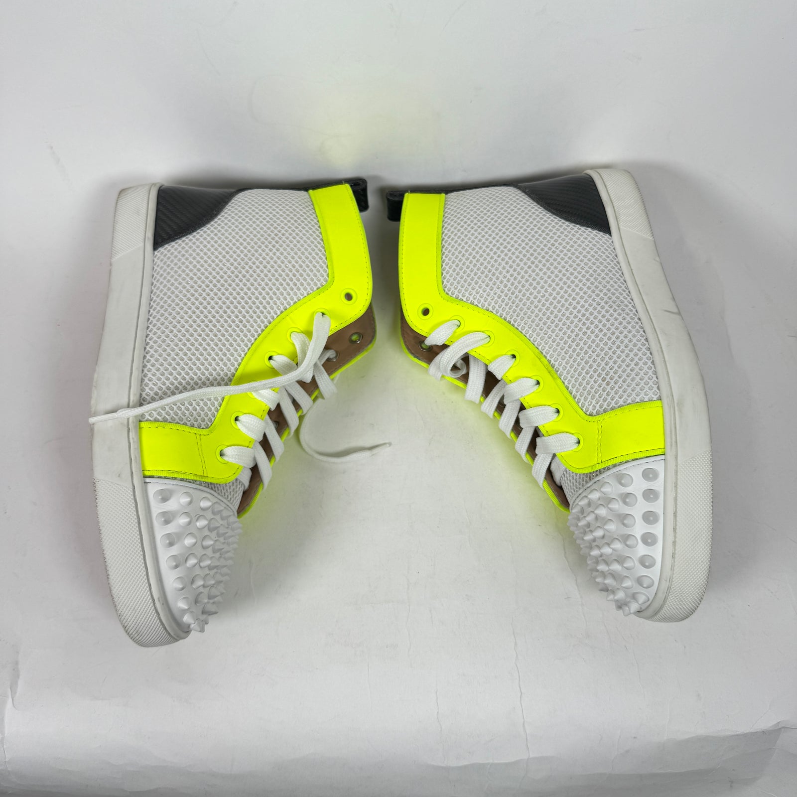 Christian Louboutin White/Lime Yellow Studded High Top Sneaker Size 41