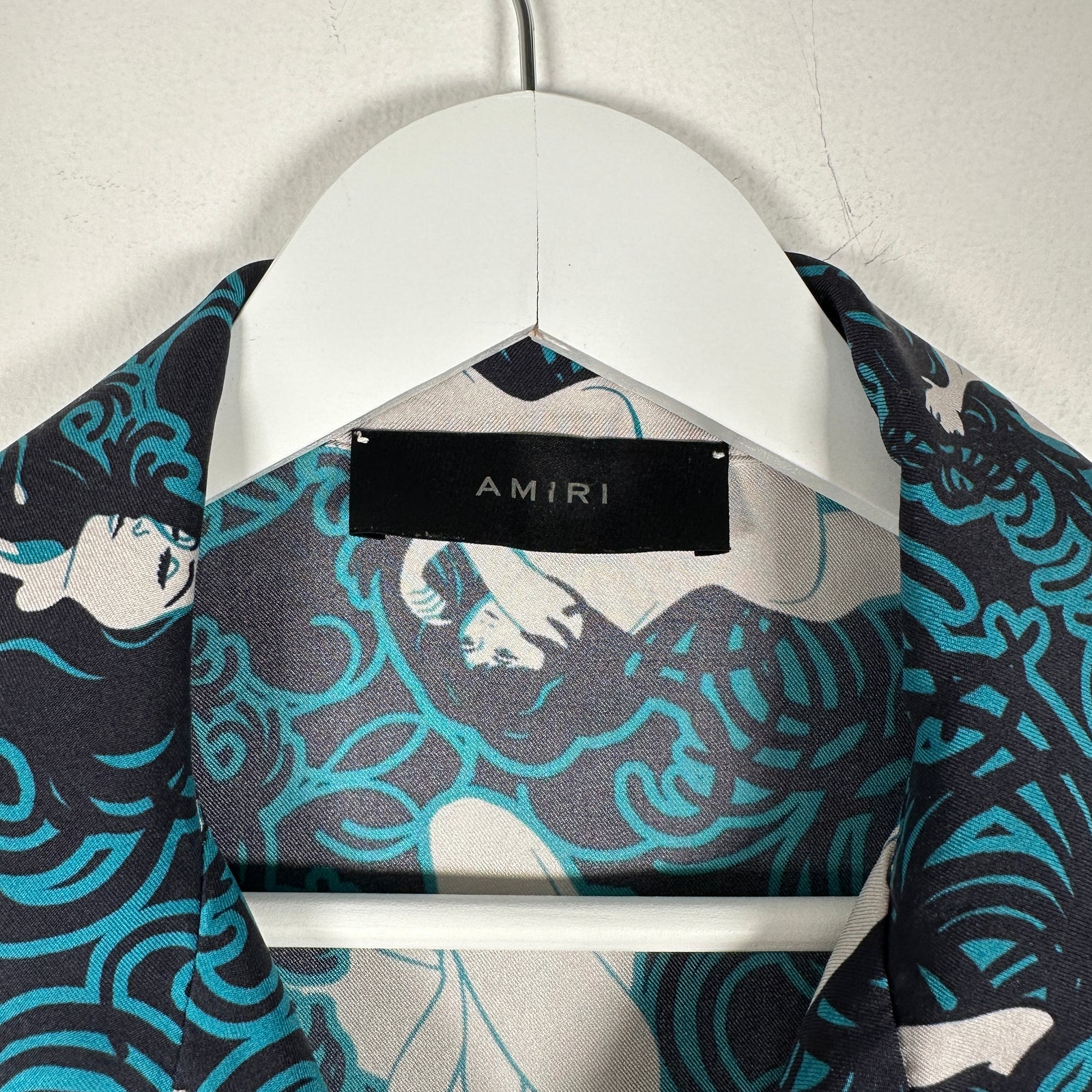 Amiri Lude Blue Silk Button Up Shirt Size L