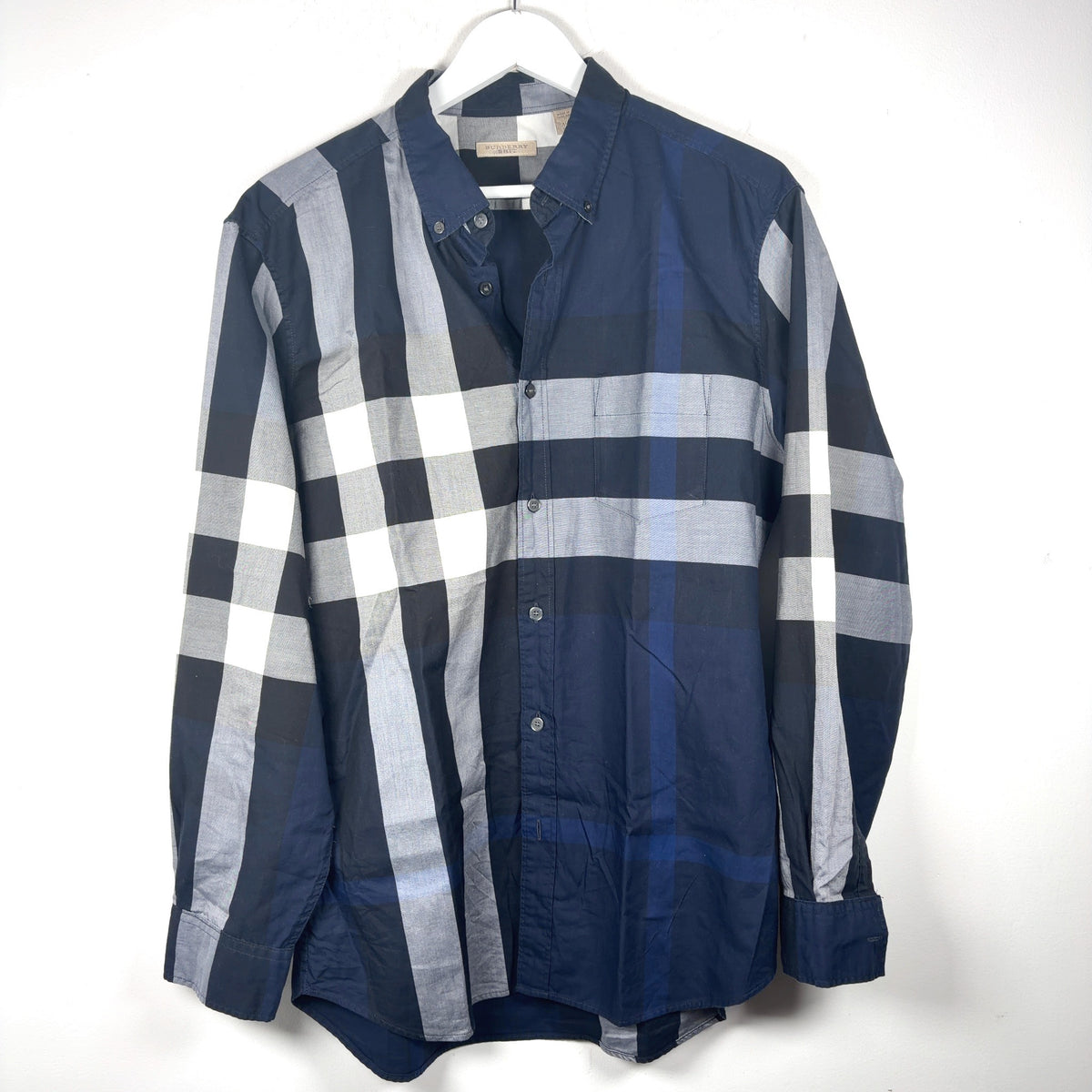 Burberry Half Plaid Button-Up Shirt