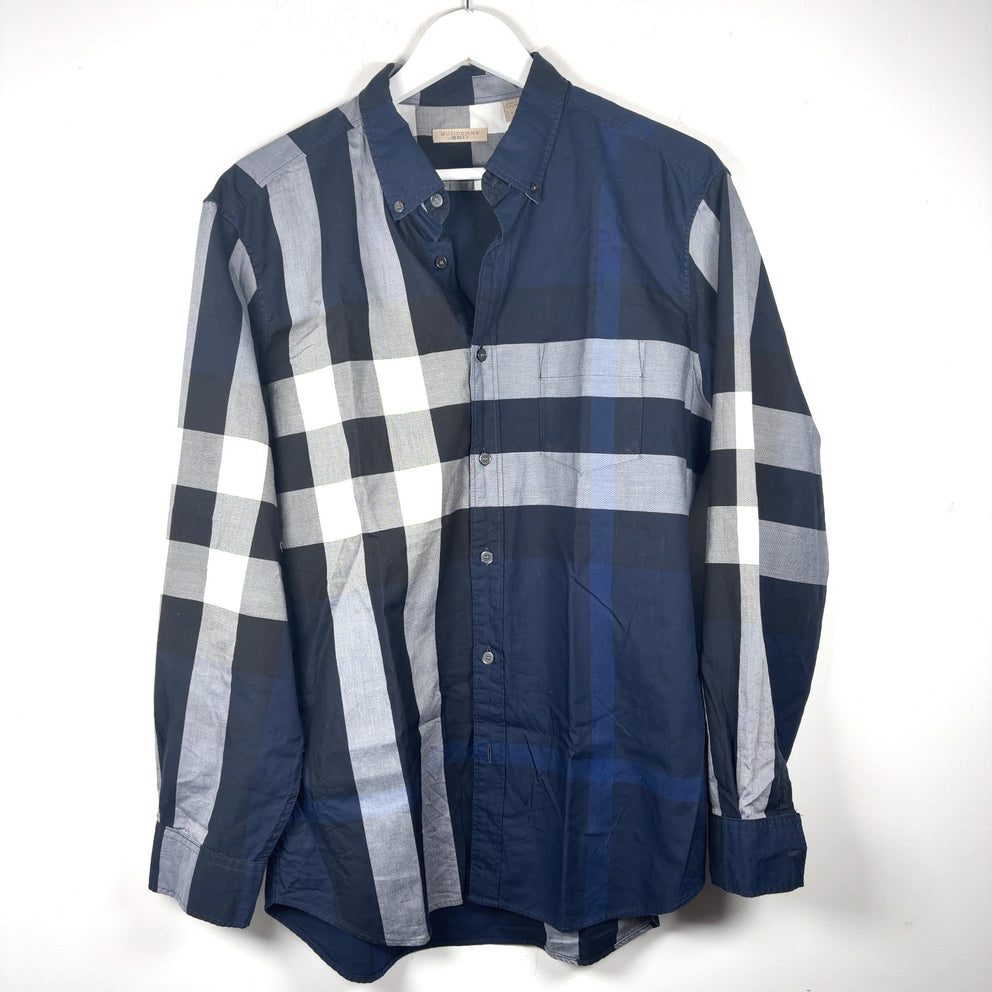 Burberry Half Plaid Button-Up Shirt