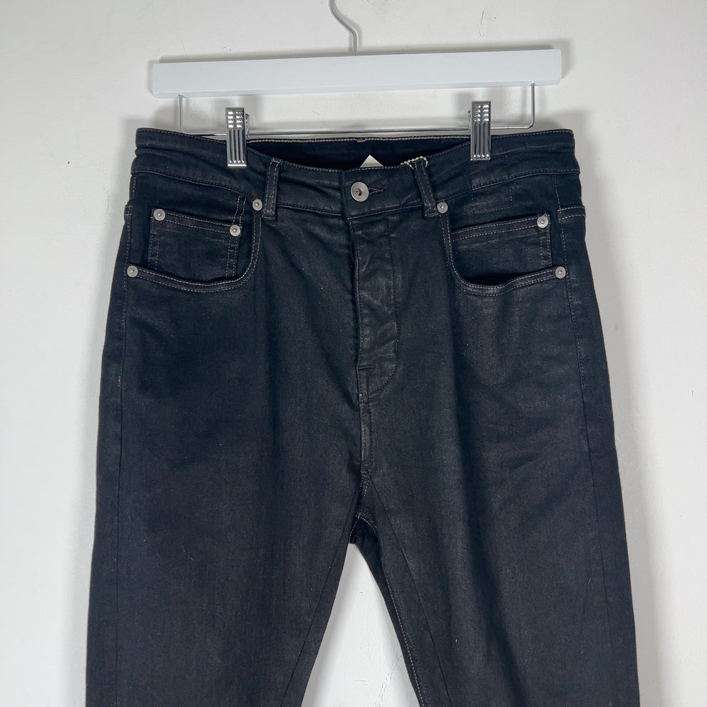 Rick Owens Black Waxed Skinny Detroit Cut Jeans Size 29