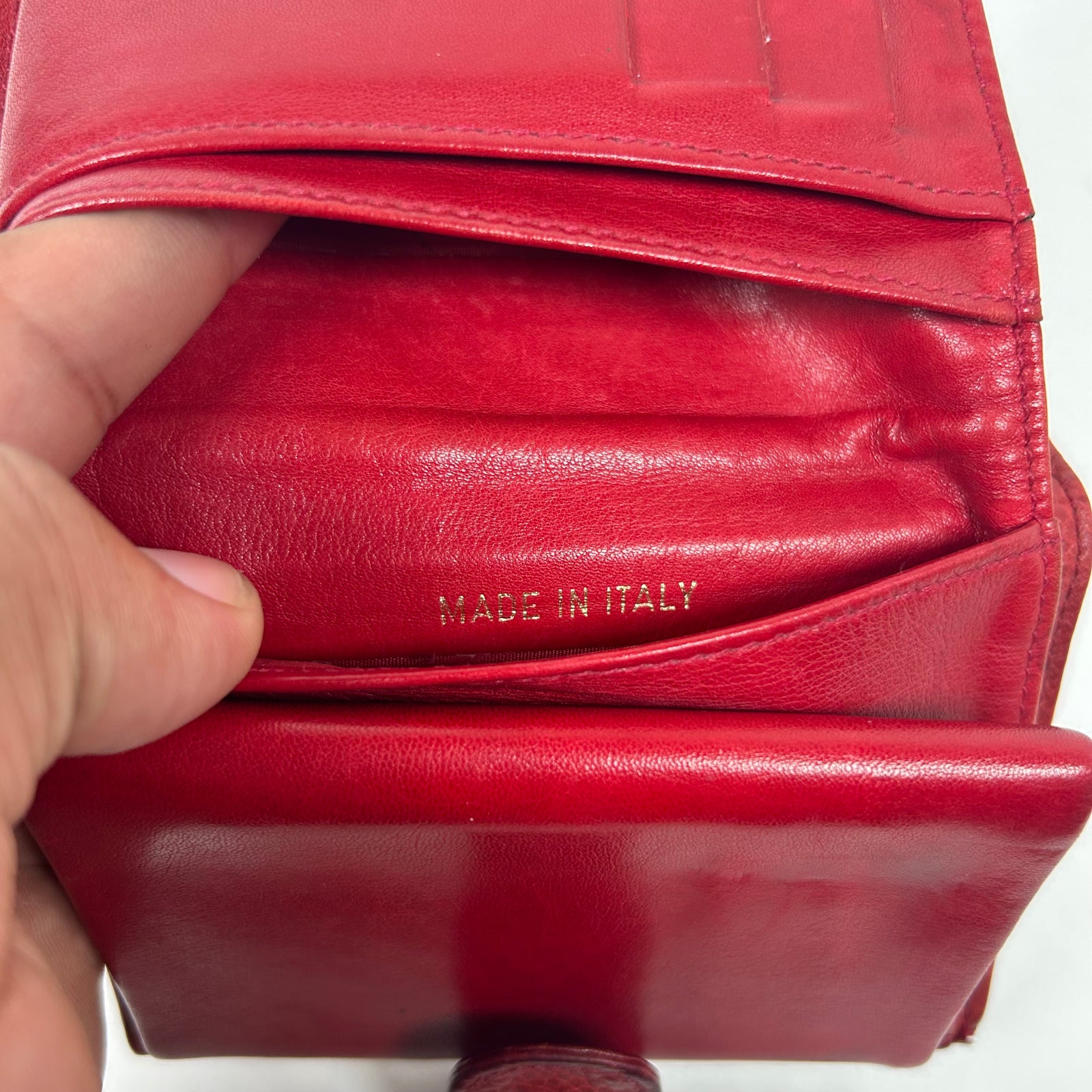Chanel Red Pebbled Leather Mini Bi-Fold Wallet