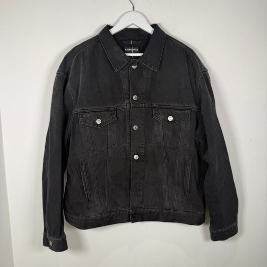 Balenciaga Spell Out Logo Black Jean Jacket Size XL