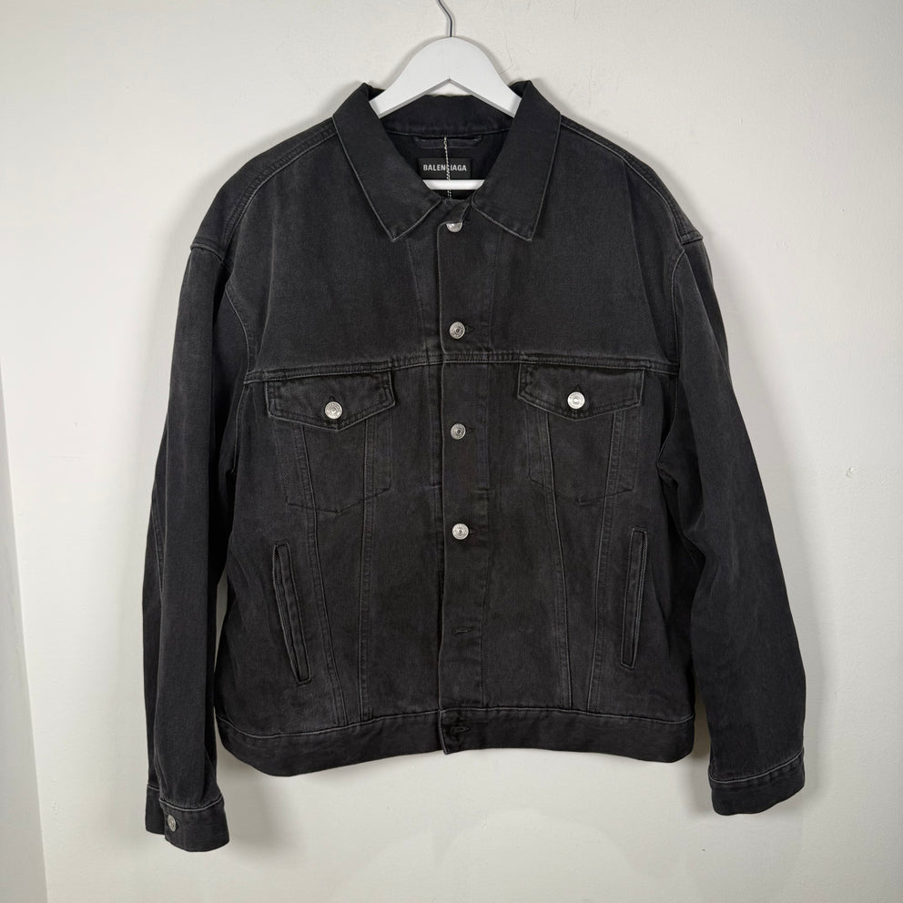 Balenciaga Spell Out Logo Black Jean Jacket Size XL