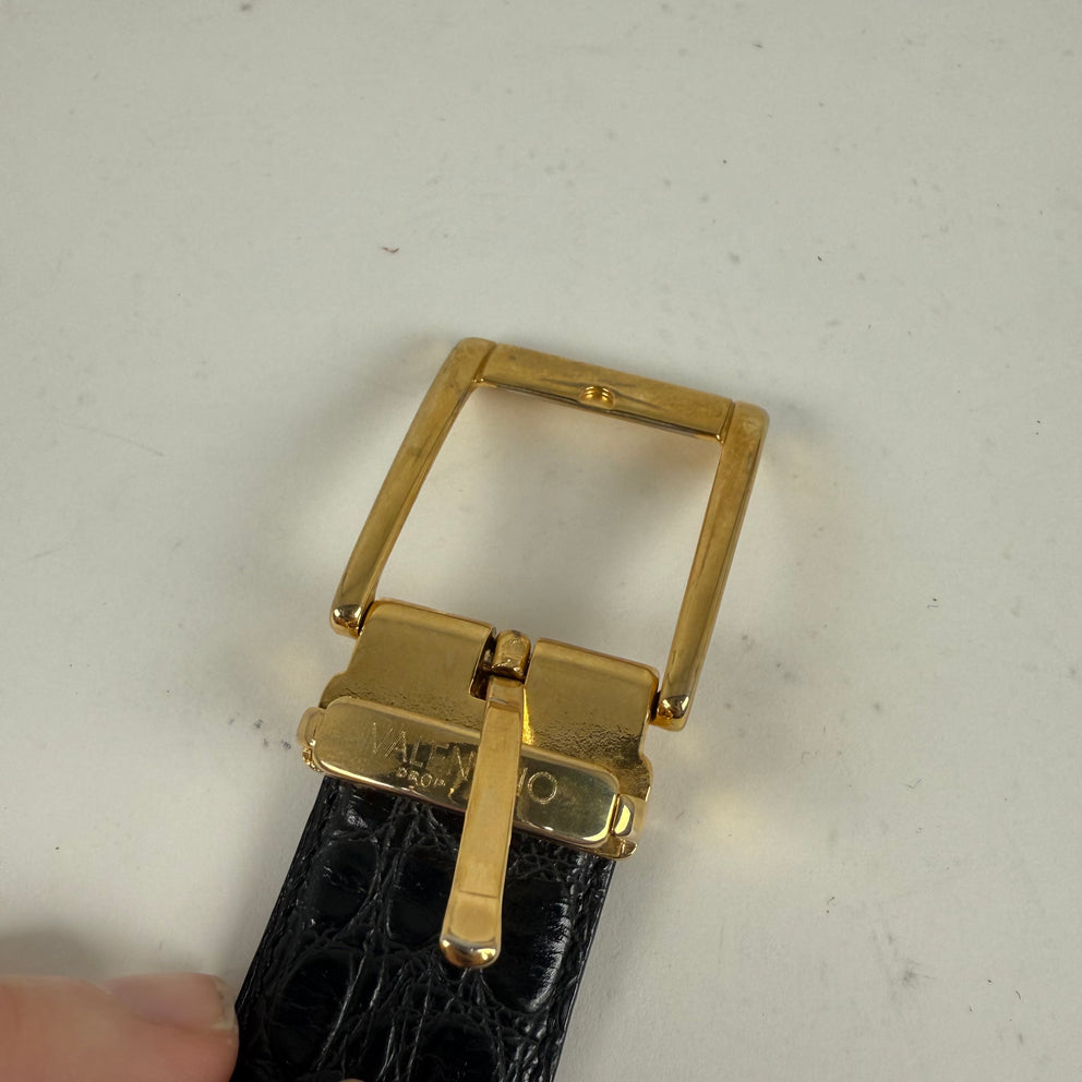 Valentino Embossed Croc Black Belt Size 30