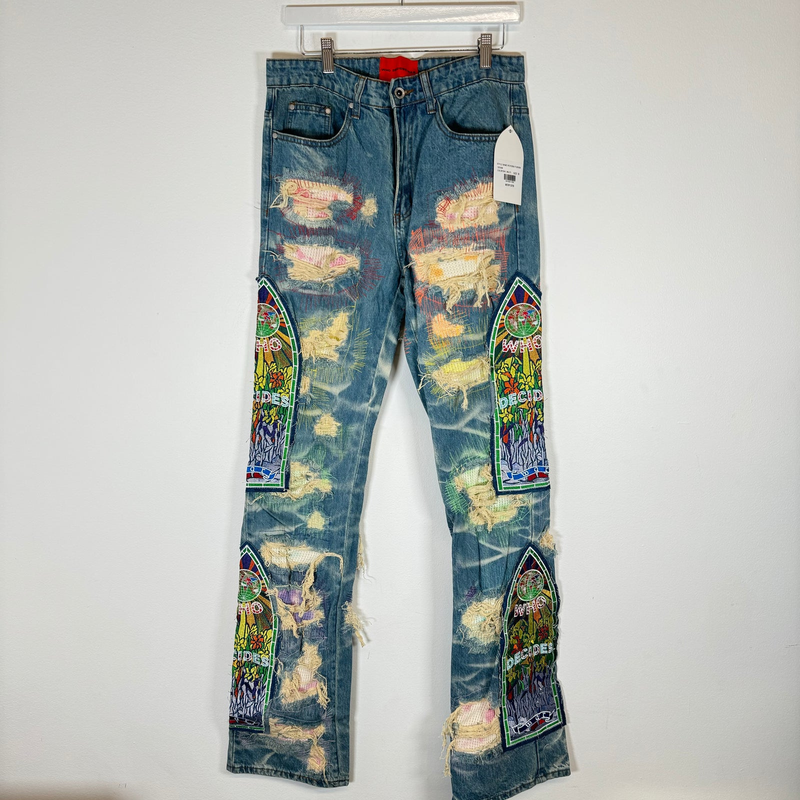 Who Decides War ROYGBIV Fusion Embroidered Denim Jeans Size 30