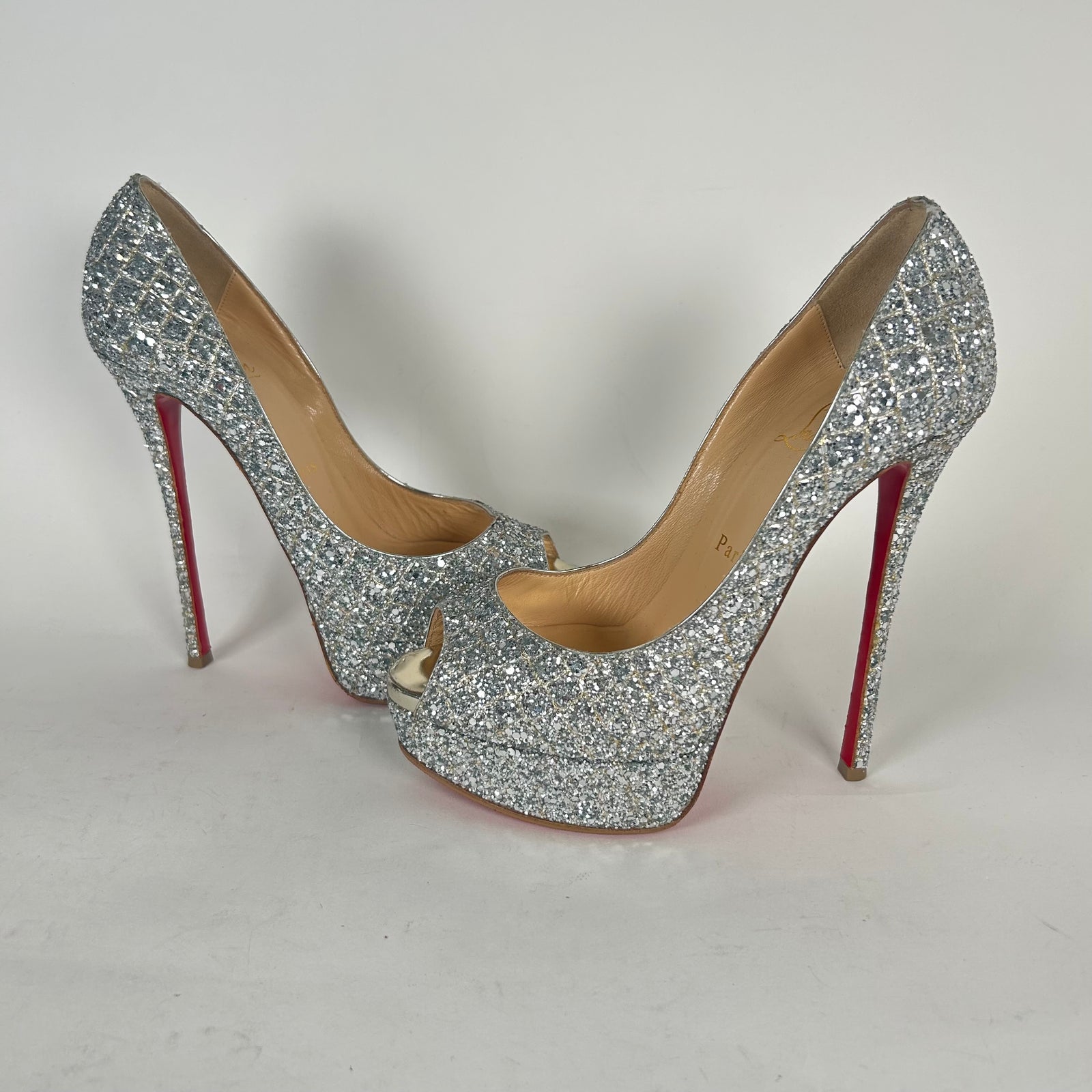 Christian Louboutin Lady Peep 150 Crystal Platform Heels Size 37