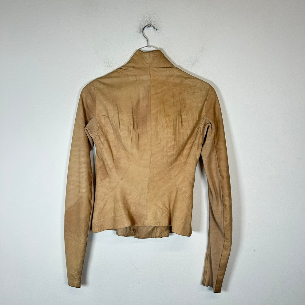 Rick Owens Beige Ecru Lambskin Biker Jacket Size 6